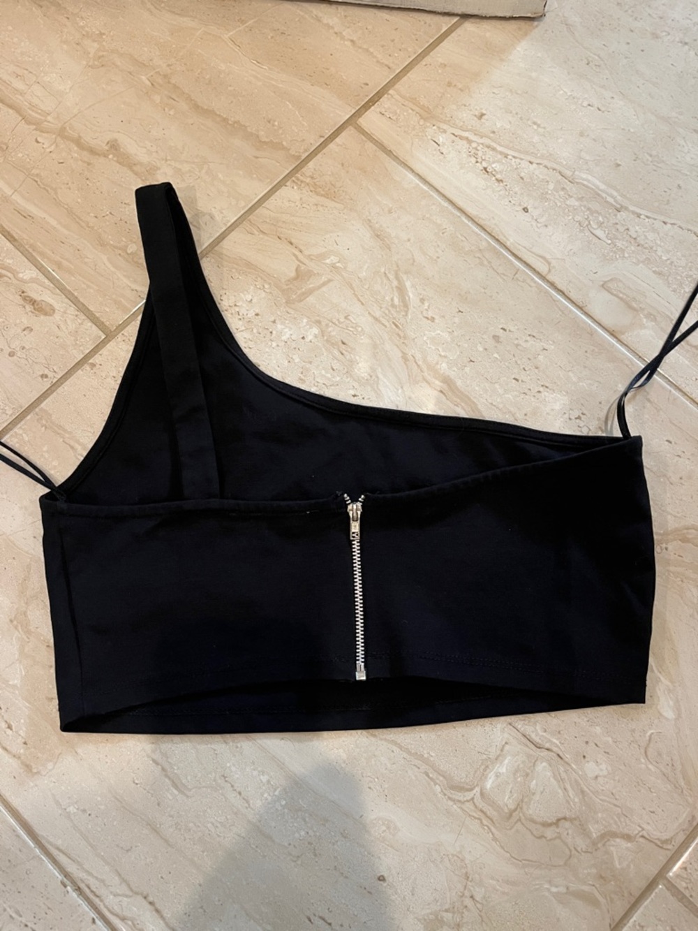 Zara Black Asymmetrical Zip-back Crop Top